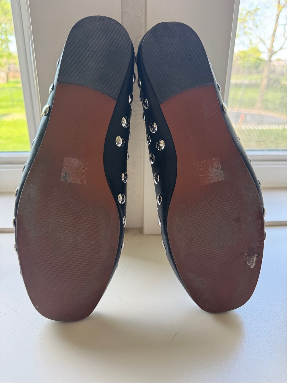 Madewell Black Leather Mary Jane Flats with Silver Studs - Picture 7 of 7